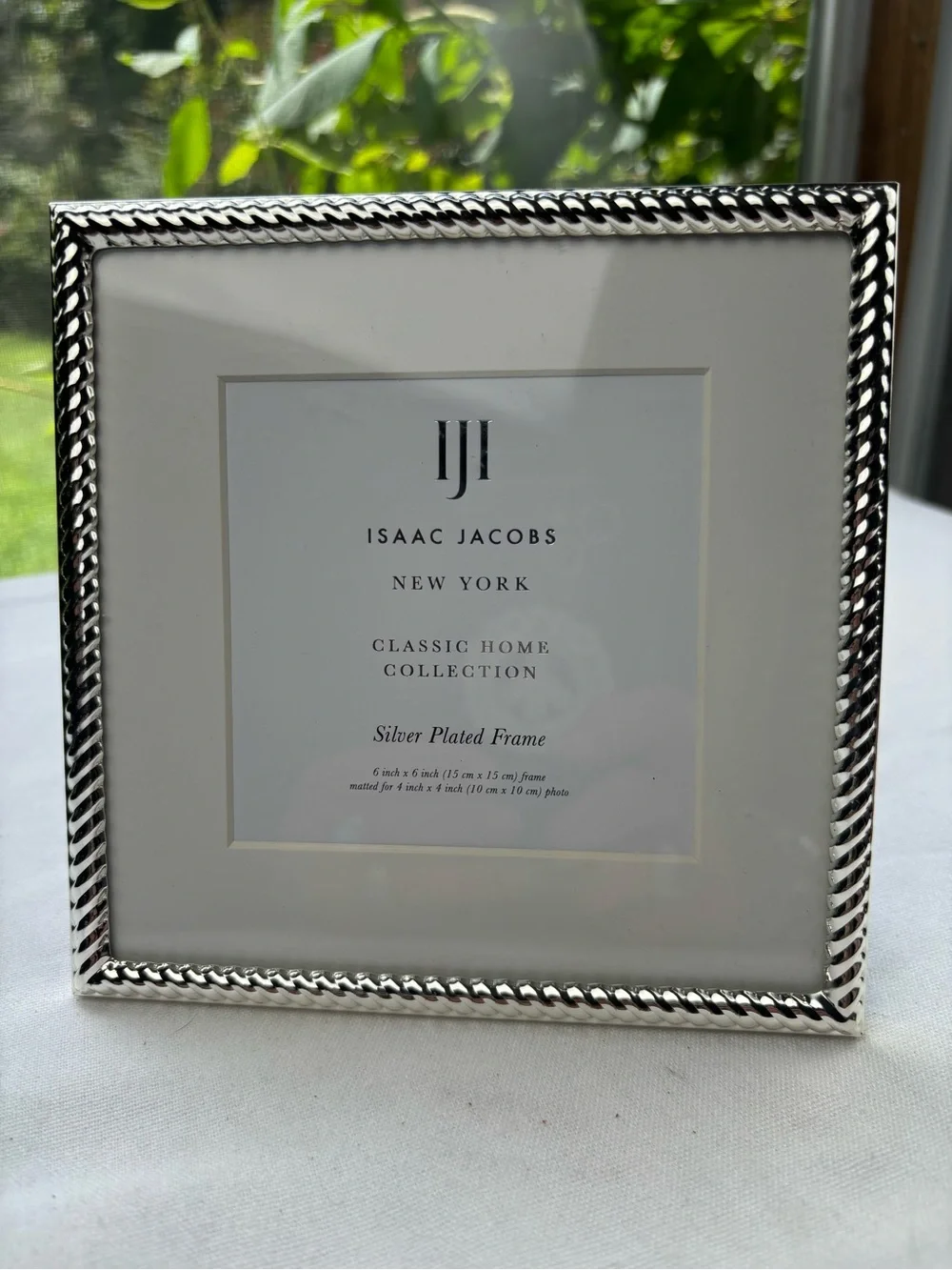 NWT Isaac Jacobs Silver Plated Photo Frame 6” x 6” Matted 4” x 4” Rope Border